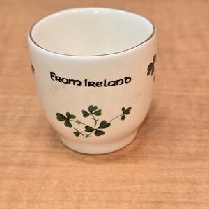 Vintage Carrigaline Perrery Cork Ireland Small‎ Sugar Cup Shamrocks Green Gold